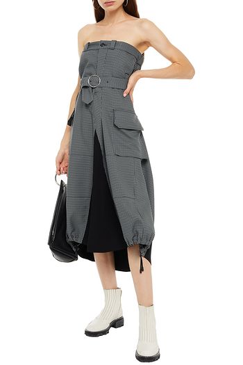 MAISON MARGIELA Strapless crepe-paneled houndstooth jacquard midi dress