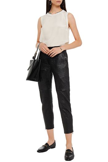 BRUNELLO CUCINELLI Cropped Leggings aus Leder mit Krokodileffekt