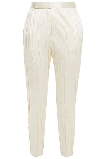 SAINT LAURENT Plissierte eng geschnittene Hose aus Satin aus einer Seidenmischung