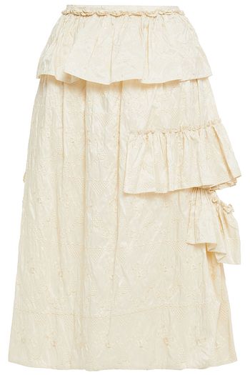 SIMONE ROCHA Embroidered ruffled taffeta midi skirt