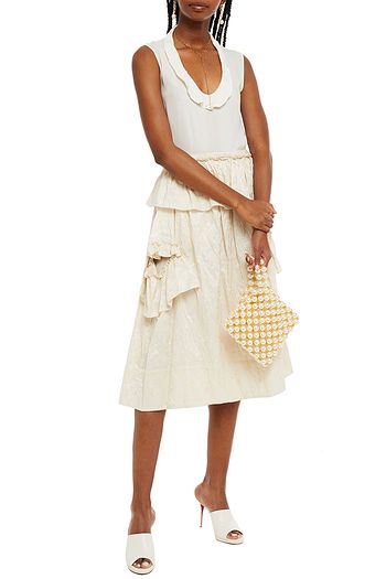 SIMONE ROCHA Embroidered ruffled taffeta midi skirt