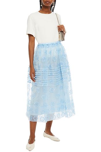 SIMONE ROCHA Embroidered gathered organza midi skirt