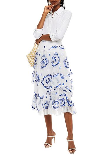 SIMONE ROCHA Embroidered gathered tulle midi skirt