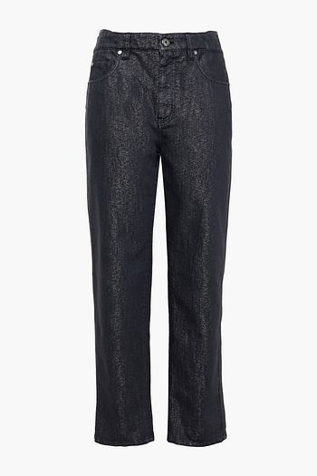 BRUNELLO CUCINELLI Hoch sitzende Jeans mit geradem Bein und Zierperlen in Metallic-Optik