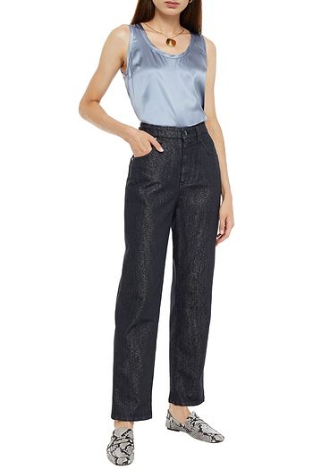 BRUNELLO CUCINELLI Hoch sitzende Jeans mit geradem Bein und Zierperlen in Metallic-Optik