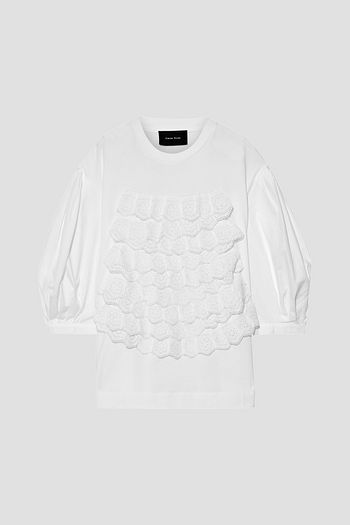 SIMONE ROCHA Broderie anglaise-appliquéd cotton-jersey and poplin top