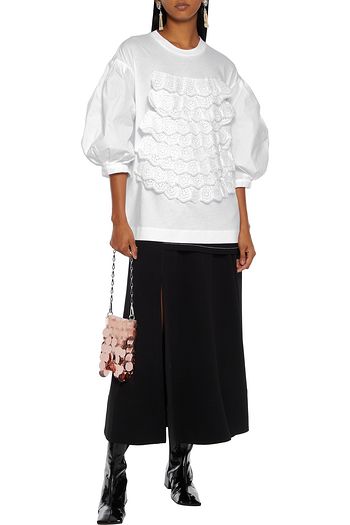 SIMONE ROCHA Broderie anglaise-appliquéd cotton-jersey and poplin top