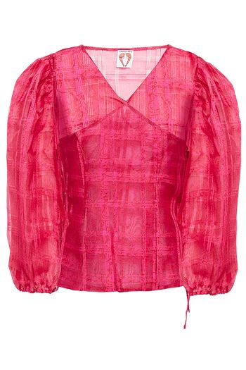 SHRIMPS Embroidered printed organza wrap blouse