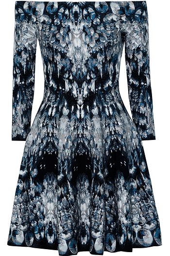 ALEXANDER MCQUEEN Off-the-shoulder jacquard-knit mini dress