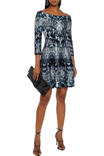 ALEXANDER MCQUEEN Off-the-shoulder jacquard-knit mini dress