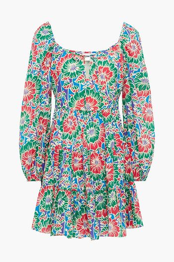 RIXO Roxy gathered floral-print cotton-blend mini dress