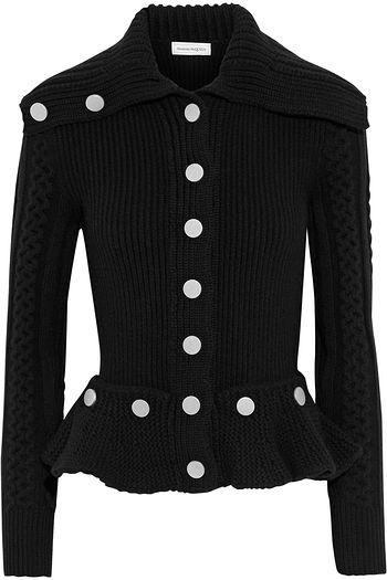 ALEXANDER MCQUEEN Button-detailed ribbed and cable-knit wool peplum cardigan