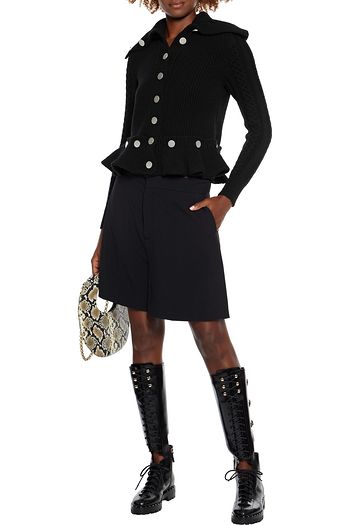 ALEXANDER MCQUEEN Button-detailed ribbed and cable-knit wool peplum cardigan
