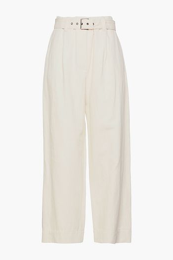 BRUNELLO CUCINELLI Belted cotton and linen-blend twill wide-leg pants