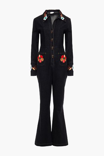RIXO Carol embroidered denim jumpsuit