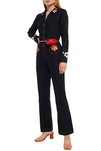 RIXO Carol embroidered denim jumpsuit