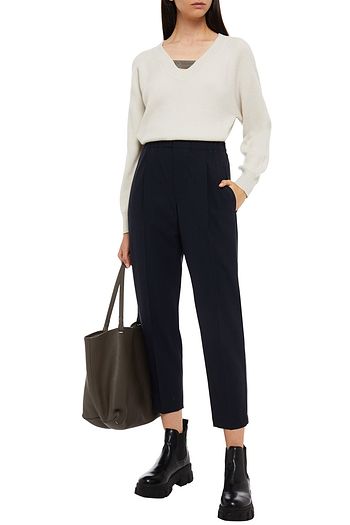 BRUNELLO CUCINELLI Bead-embellished wool-blend tapered pants