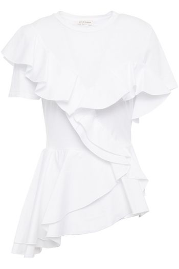 ALEXANDER MCQUEEN Ruffled cotton-poplin and jersey peplum top