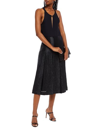 FENDI Pleated wool-blend lamé midi skirt