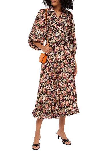 BYTIMO Floral-print jacquard midi wrap dress
