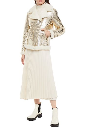 GOLDEN GOOSE DELUXE BRAND Coated metallic shearling biker jacket