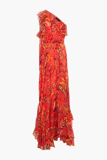ETRO One-shoulder ruffled printed silk-crepon maxi dress