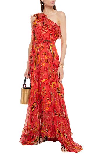ETRO One-shoulder ruffled printed silk-crepon maxi dress