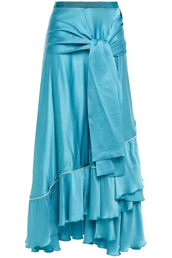 F.R.S. FOR RESTLESS SLEEPERS Ruffled hammered silk-satin midi wrap skirt