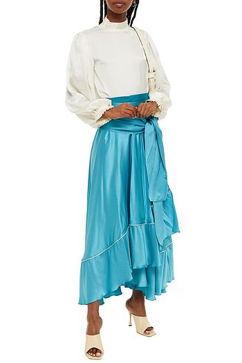F.R.S. FOR RESTLESS SLEEPERS Ruffled hammered silk-satin midi wrap skirt