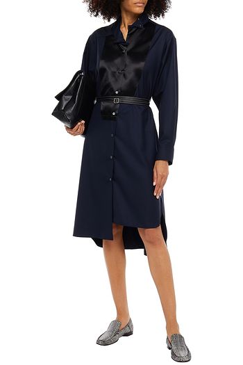 LOEWE Belted leather-trimmed wool-twill midi shirt dress