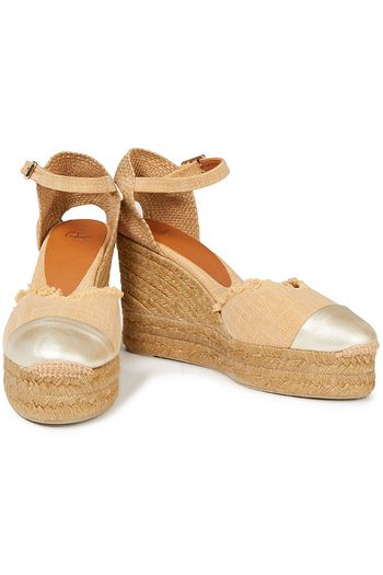 CASTAÑER Columba metallic leather-trimmed canvas wedge espadrilles