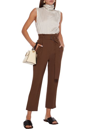 BRUNELLO CUCINELLI Cropped belted wool-blend straight-leg pants