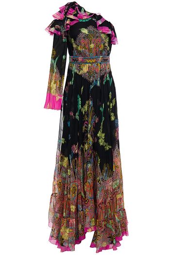 ETRO One-shoulder metallic printed fil coupé silk-blend maxi dress