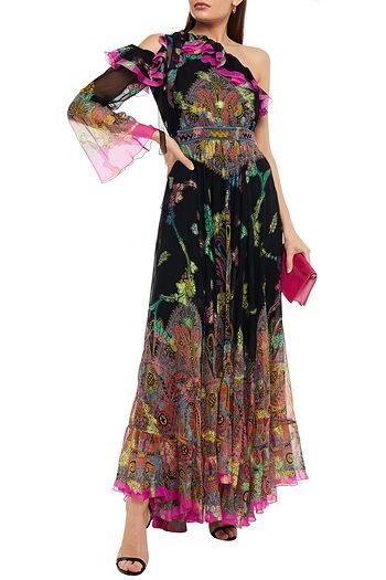 ETRO One-shoulder metallic printed fil coupé silk-blend maxi dress