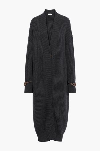 BRUNELLO CUCINELLI Bead-embellished ribbed cashmere cardigan