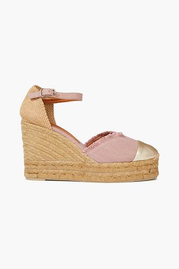 CASTAÑER Columba 80 metallic leather-trimmed canvas wedge espadrilles