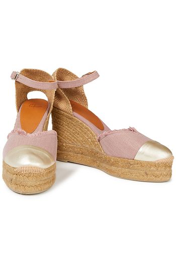 CASTAÑER Columba 80 metallic leather-trimmed canvas wedge espadrilles