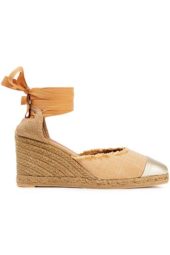 CASTAÑER Janit metallic leather-trimmed canvas wedge espadrilles