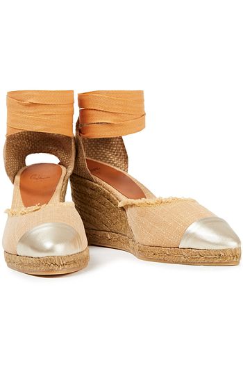 CASTAÑER Janit metallic leather-trimmed canvas wedge espadrilles