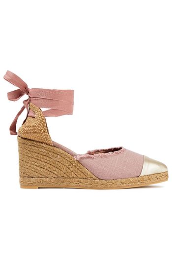 CASTAÑER Janit metallic leather-trimmed canvas wedge espadrilles