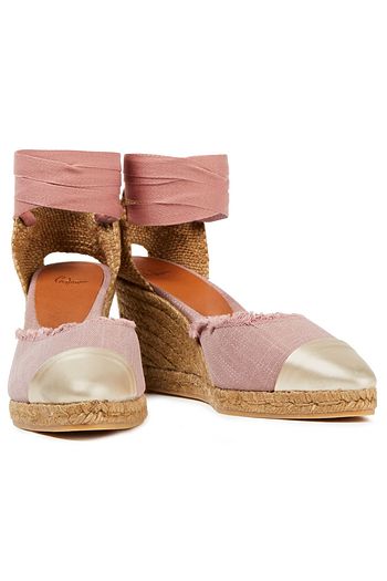 CASTAÑER Janit metallic leather-trimmed canvas wedge espadrilles