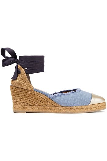 CASTAÑER Janit metallic leather-trimmed canvas wedge espadrilles