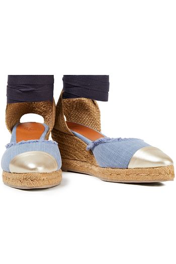 CASTAÑER Janit metallic leather-trimmed canvas wedge espadrilles