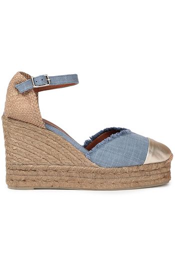 CASTAÑER Columba metallic leather-trimmed canvas wedge espadrilles