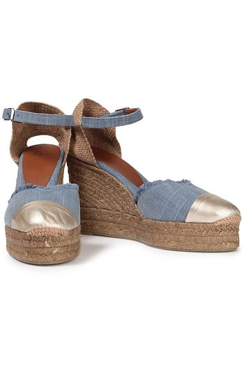 CASTAÑER Columba metallic leather-trimmed canvas wedge espadrilles