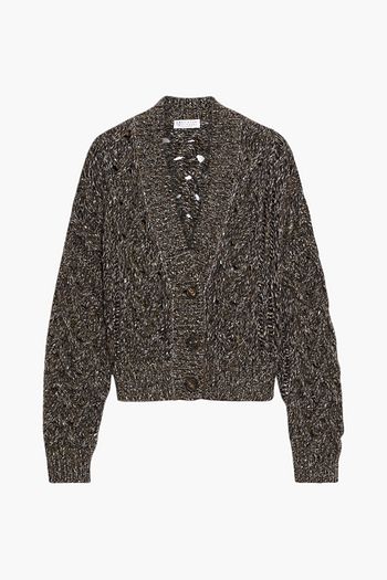 BRUNELLO CUCINELLI Sequined marled open cable-knit cardigan