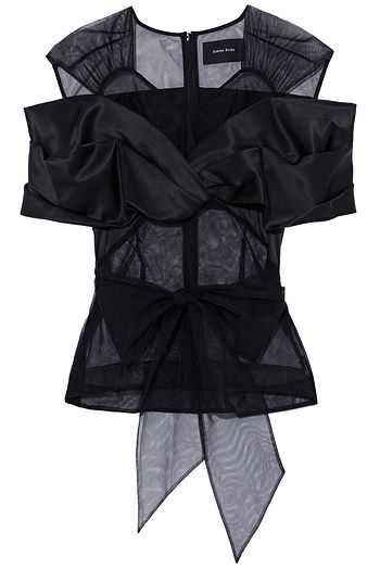 SIMONE ROCHA Cold-shoulder bow-detailed silk-satin and tulle top