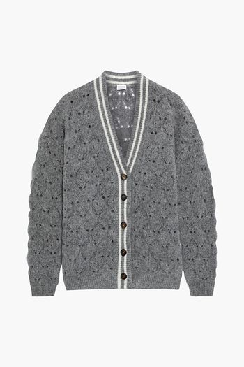 BRUNELLO CUCINELLI Striped brushed pointelle-knit cardigan