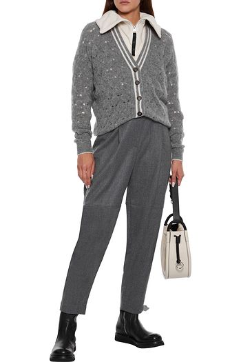 BRUNELLO CUCINELLI Striped brushed pointelle-knit cardigan