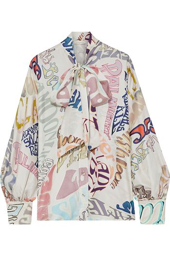 ZIMMERMANN Pussy-bow printed silk-twill blouse